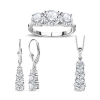 TLV Moissanite (Rnd 7mm) Lever Back Earrings, Ring (Size 5.0), Pendant Necklace (20 Inches) in Platinum Over Sterling Silver 6.75 ctw