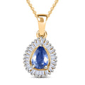 Ceylon Blue Sapphire and Diamond Halo Pendant Necklace 20 Inches in Vermeil Yellow Gold Over Sterling Silver 1.00 ctw - Sticky add to cart bar