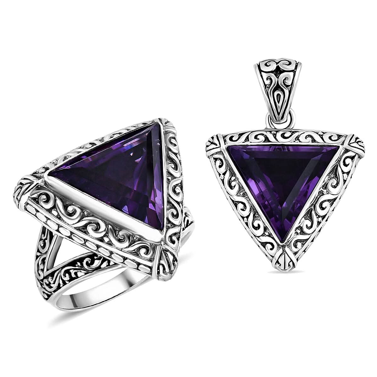 Bali Legacy African Amethyst Ring and Pendant in Sterling Silver 16.20 ctw (Del. in 7-10 Days)