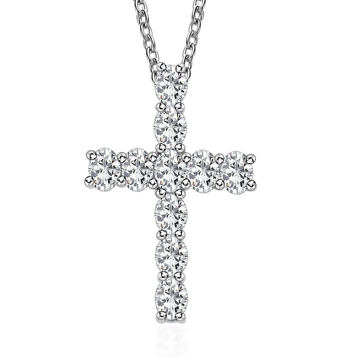 Moissanite Cross Pendant Necklace 20 Inches in Platinum Over Sterling Silver 1.65 ctw
