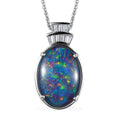 Doorbuster Boulder Opal Triplet and Moissanite Pendant Necklace 20 Inches in Platinum Over Sterling Silver 6.80 ctw - Sticky add to cart bar