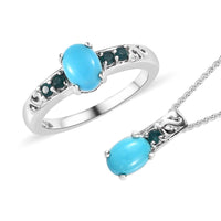 Sleeping Beauty Turquoise and Grandidierite Ring and Pendant Necklace 20 Inches in Platinum Over Sterling Silver 1.60 ctw