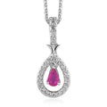 Premium Montepuez Ruby and White Zircon Teardrop Pendant Necklace 20 Inches in Platinum Over Sterling Silver 0.50 ctw - Sticky add to cart bar