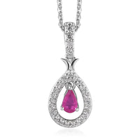 Premium Montepuez Ruby and White Zircon Teardrop Pendant Necklace 20 Inches in Platinum Over Sterling Silver 0.50 ctw