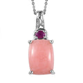 Peruvian Pink Opal and Niassa Ruby Pendant Necklace 20 Inches in Platinum Over Sterling Silver 6.60 ctw - Sticky add to cart bar