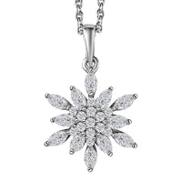 Moissanite Snowflake Pendant Necklace 20 Inches in Platinum Over Sterling Silver 1.15 ctw