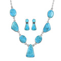SANTA FE Style Kingman Turquoise Earrings and Necklace 18 Inches in Sterling Silver 32.8 Grams 87.00 ctw - Sticky add to cart bar