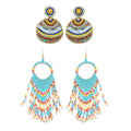 Multi Color Seed Beaded Dangle Earrings in Goldtone - Sticky add to cart bar