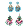 Set- Multi Color Seed Beaded Dangle Earrings in Goldtone - Sticky add to cart bar