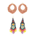 Set of 2 Multi Color Seed Beaded Dangle Earrings in Goldtone - Sticky add to cart bar
