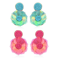 Set of 2 Seed Beaded Floral Earrings in Goldtone