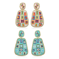 Set of 2 Multi Color Seed Beaded Earrings in Goldtone