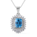 Premium Cambodian Blue Zircon and White Zircon Ballerina Halo Pendant Necklace 18 Inches in Platinum Over Sterling Silver 3.00 ctw - Sticky add to cart bar