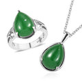 Green Jade (D) Solitaire Ring (Size 5.0) and Pendant Necklace 20 Inches in Stainless Steel 14.20 ctw - Sticky add to cart bar