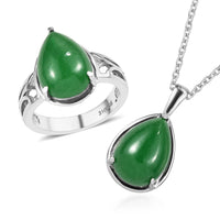 Green Jade (D) Solitaire Ring (Size 5.0) and Pendant Necklace 20 Inches in Stainless Steel 14.20 ctw