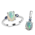 Ethiopian Welo Opal, Ceylon Sapphire Ring (Size 5.0) and Pendant in Platinum Over Sterling Silver 2.40 ctw - Sticky add to cart bar