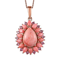 Premium Oregon Sunrise Peach Opal and Lotus Garnet Floral Pendant Necklace 20 Inches in Vermeil Rose Gold Over Sterling Silver 6.25 ctw