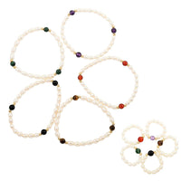 Freshwater Pearl, Multi Gemstone Set of 5 Stretch Ring and Stretch Bracelet in Goldtone 20.00 ctw