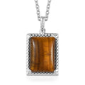 Tiger's Eye Solitaire Pendant in Sterling Silver with Stainless Steel Necklace 20 Inches 7.90 ctw - Sticky add to cart bar