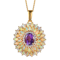 Premium Mashamba Amethyst and Multi Gemstone Cocktail Pendant Necklace 20 Inches in Vermeil Yellow Gold Over Sterling Silver 5.40 ctw