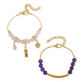 Doorbuster Amethyst, Galilea Rose Quartz and Austrian Crystal Set of 2 Bracelet (7.5-9.5In) in Goldtone 100.00 ctw - Sticky add to cart bar
