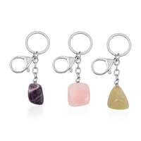 Set of 3 Amethyst, Brazilian Citrine, Galilea Rose Quartz Keychains in Silvertone 324.00 ctw