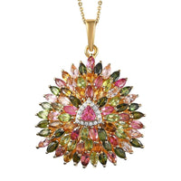 Multi-Tourmaline and Moissanite Sparkle Pendant Necklace 20 Inches in Vermeil Yellow Gold Over Sterling Silver 6.50 ctw