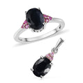 Midnight Sapphire and Madagascar Pink Sapphire Ring (Size 5.0) and Pendant in Platinum Over Sterling Silver 3.65 ctw - Sticky add to cart bar