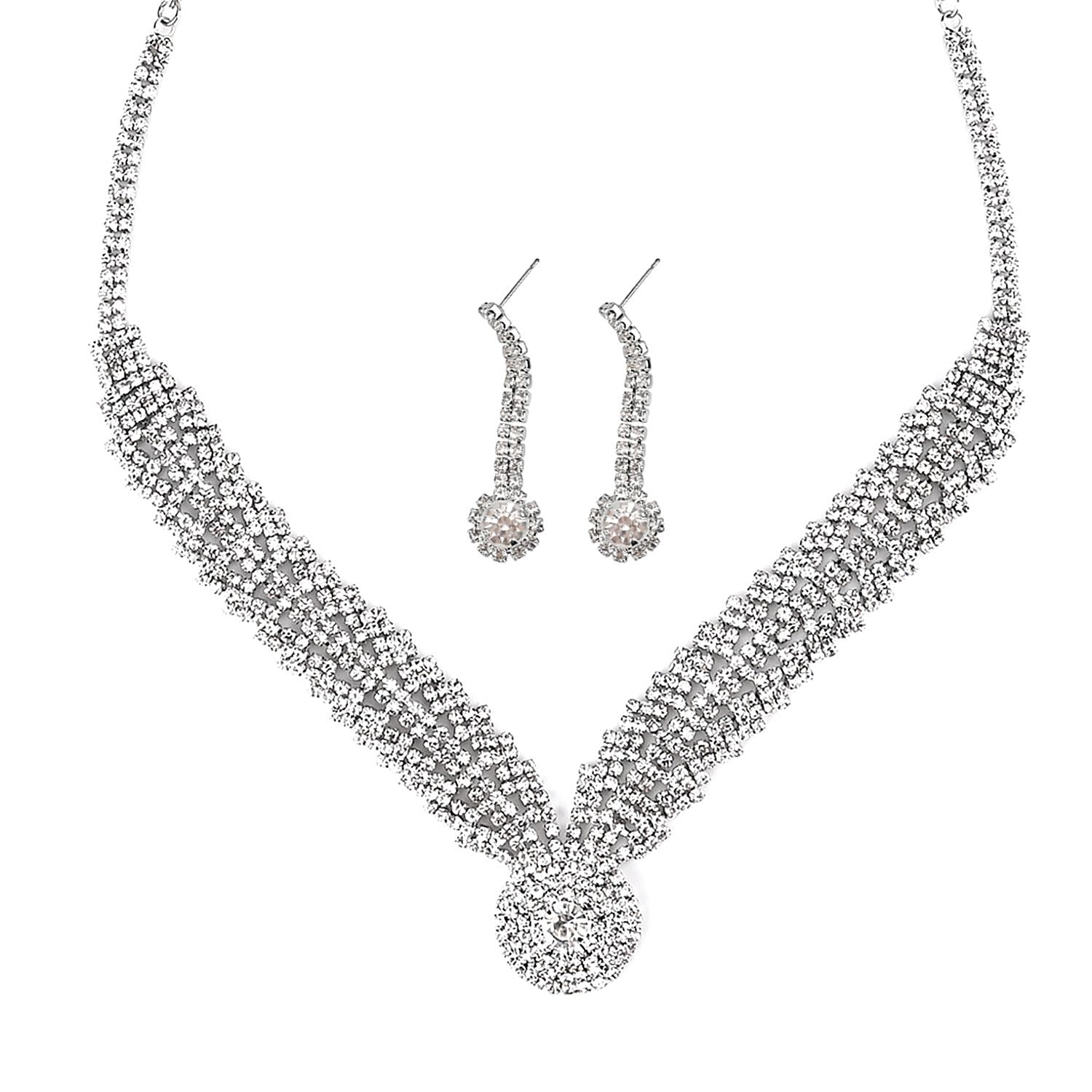 Austrian Crystal Crystal Collar Necklace and Earrings in Silvertone