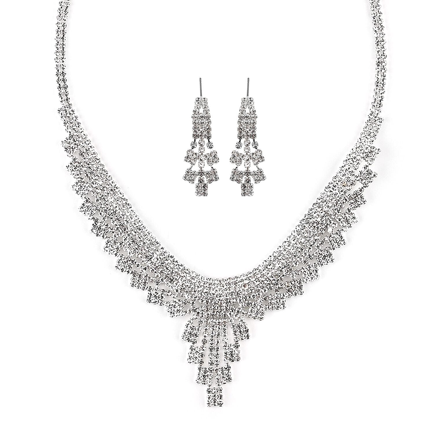 Austrian Crystal Timeless Shine Necklace 20-22 Inches and Earrings in Silvertone