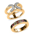 Multi-Tourmaline and White Zircon Set of 2 Stackable Horseshoe Ring in Vermeil Yellow Gold Over Sterling Silver (Size 5.0) 2.40 ctw - Sticky add to cart bar
