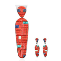Santa Fe Style Multi Gemstone Earrings and Pendant in Sterling Silver 9.90 ctw