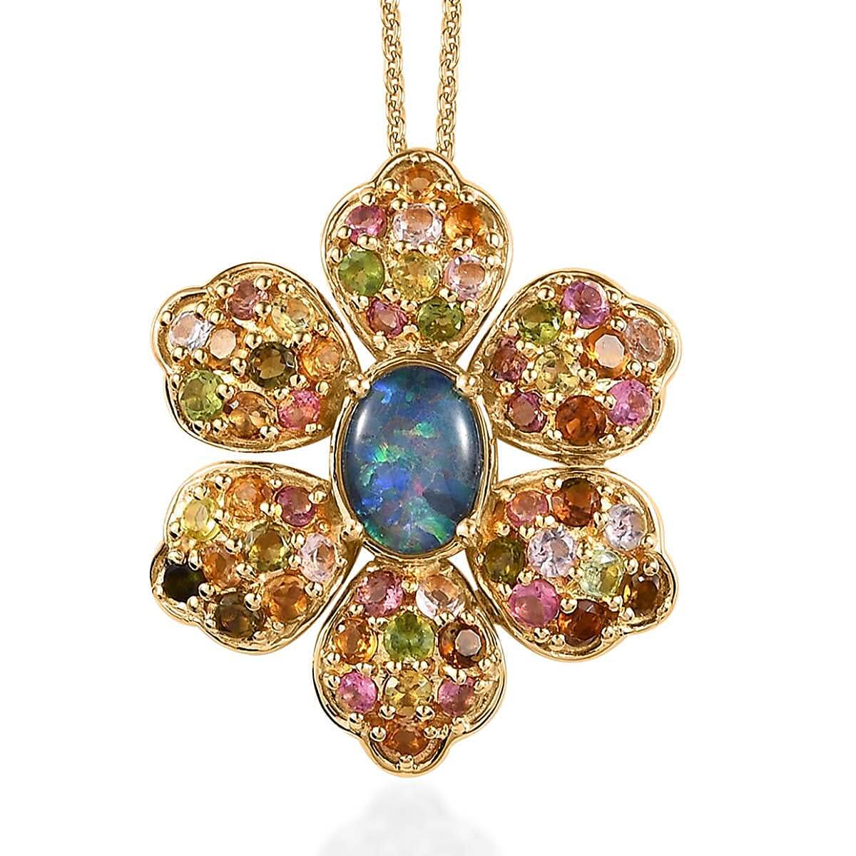 GP Italian Garden Collection Premium Boulder Opal Triplet and Multi-Tourmaline Floral Pendant Necklace 20 Inches in Vermeil Yellow Gold Over Sterling Silver 3.00 ctw