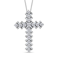 Moissanite Cross Pendant Necklace (20 Inches) in Platinum Over Sterling Silver 1.40 ctw