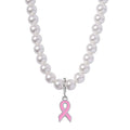 Pink Enameled Pendant with White Shell Pearl Beaded Necklace 20 Inches in Silvertone 210.00 ctw - Sticky add to cart bar
