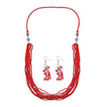 Red Glass, Austrian Crystal 2pcs Multi Wear Necklace 16 & 18 Inches and Earrings in Silvertone - Sticky add to cart bar
