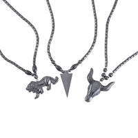 Resin, Hematite Beaded Set of 3 Halloween Skull, Elephant & Turtle Pendant Necklace (20-22 Inches) in Silvertone 527.00 ctw