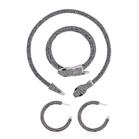 Doorbuster Black and White Austrian Crystal Necklace (16 Inches) and Bracelet (6.50-7.50In) and Earrings in Silvertone