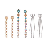 Set of 3 Multi Color Glass, Austrian Crystal Earrings in Silvertone, Rosetone, Goldtone