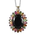 Australian Black Tourmaline, Multi-Tourmaline Halo Pendant Neckalce (20 Inches) in Vermeil YG and Platinum Over Sterling Silver 22.65 ctw - Sticky add to cart bar