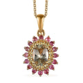 AAA Turkizite and Multi Gemstone Floral Pendant Necklace 20 Inches in Vermeil Yellow Gold Over Sterling Silver 1.30 ctw - Sticky add to cart bar