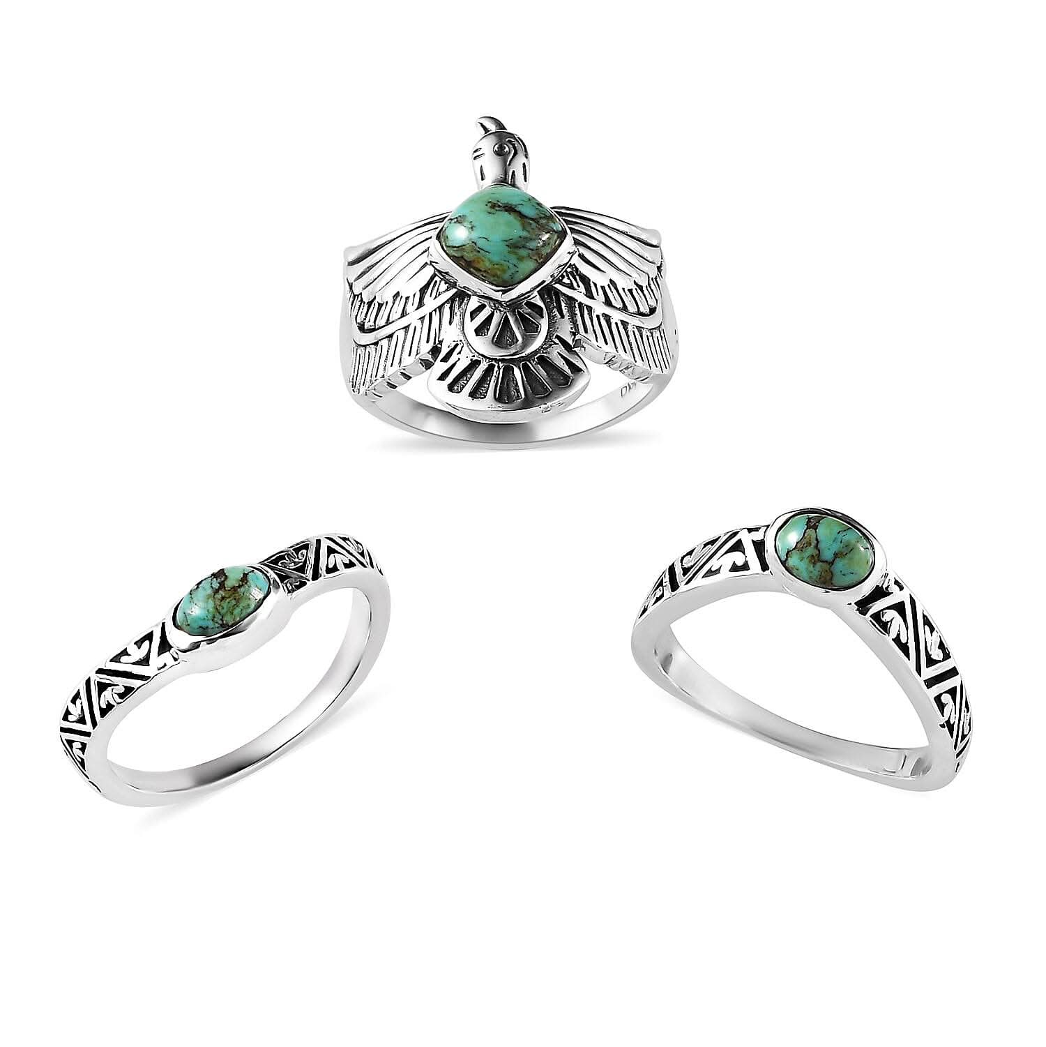 Artisan Crafted Blue Moon Turquoise Set of 3 Stackable Ring in Sterling Silver (Size 7.0) 2.40 ctw