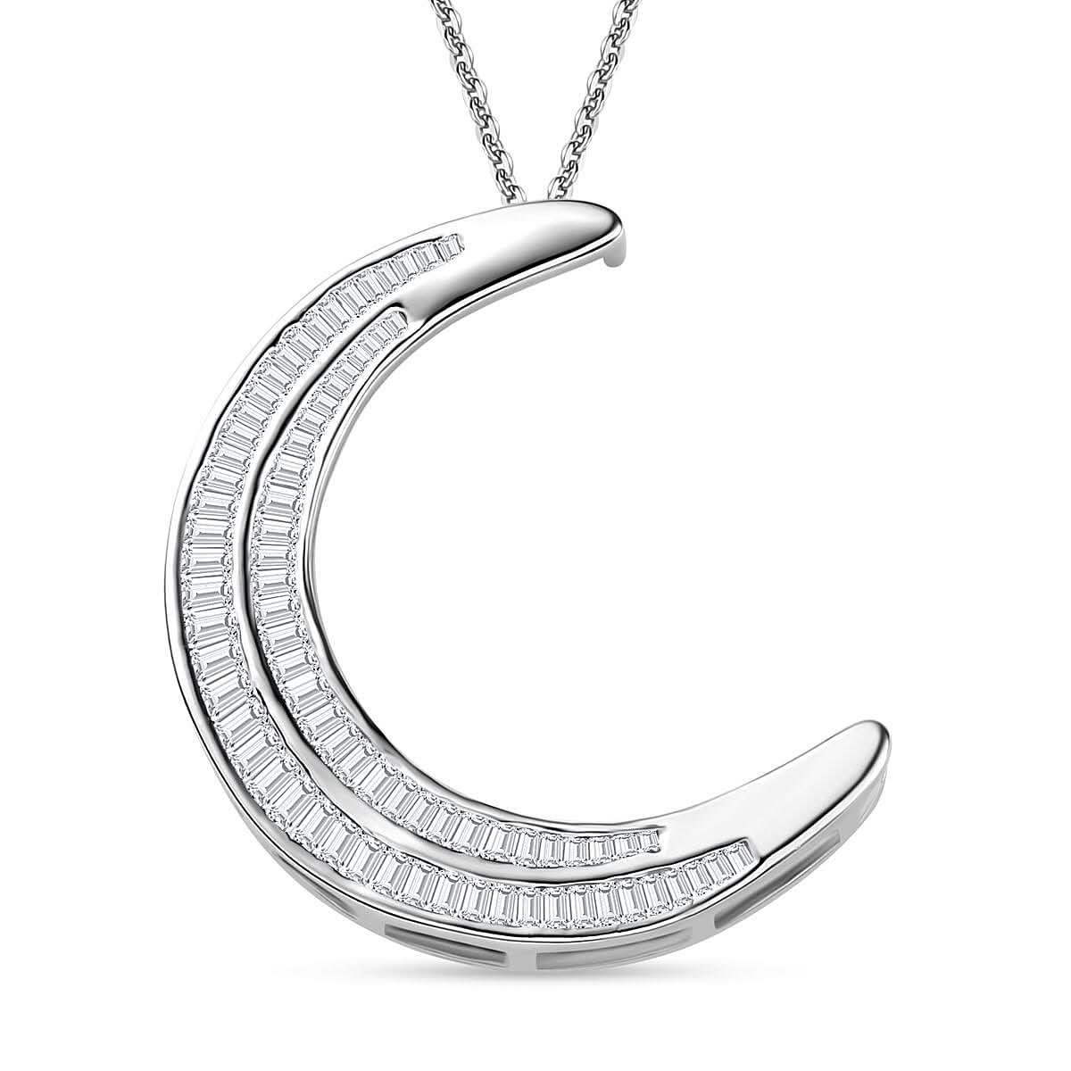 Diamond 1.00 ctw Moon Pendant Necklace in Platinum Over Sterling Silver 20 Inches