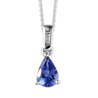 AAA Tanzanite and Diamond Drop Pendant Necklace 20 Inches in Platinum Over Sterling Silver 0.75 ctw