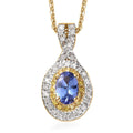 AAA Tanzanite, Yellow and White Diamond Double Halo Pendant Necklace 20 Inches in Vermeil Yellow Gold Over Sterling Silver 0.65 ctw - Sticky add to cart bar