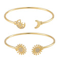 Simulated Diamond Set of 2 Sunflower and Celestial Cuff Bracelet (7.50 In) in Goldtone 0.50 ctw - Sticky add to cart bar
