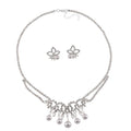 White Shell Pearl and Austrian Crystal Necklace and Earrings in Silvertone 20-22 Inches - Sticky add to cart bar
