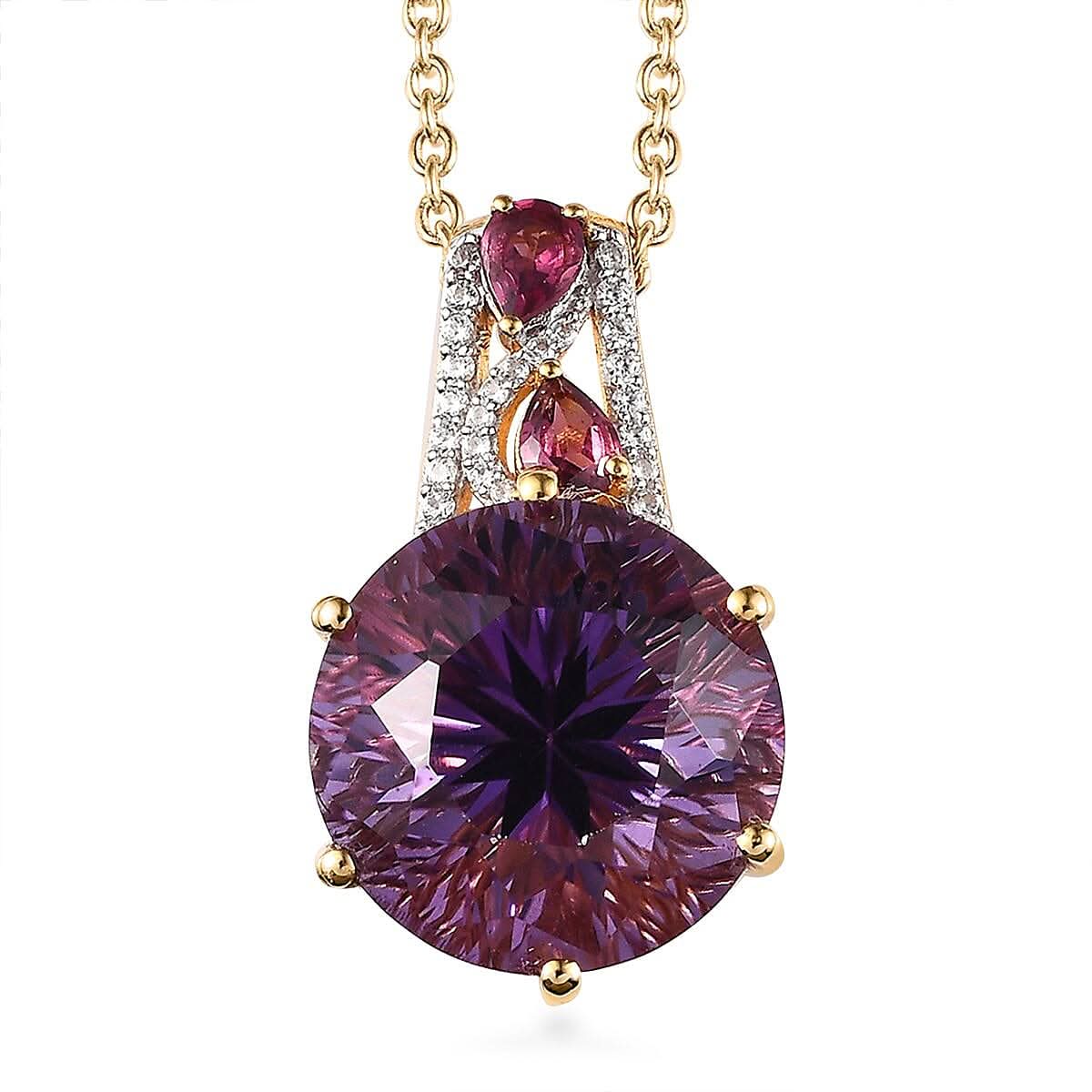 Starbrite Cut African Amethyst, Multi Gemstone Pendant Necklace (20 Inches) in Vermeil YG Over Sterling Silver 10.70 ctw