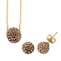 Champagne Color Austrian Crystal Earrings and Necklace 18 Inches in Goldtone 1.60 ctw
