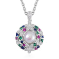 Freshwater Pearl and Multi Diamond Pendant with Stainless Steel Necklace - Sticky add to cart bar